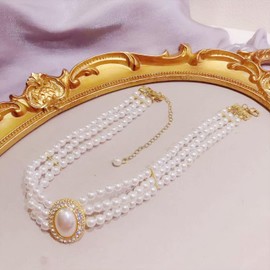 TREENEST Collar Gargantilla de Perlas Para Mujeres,3 Capas de Imitación de Perlas Blancas de Lujo Collares de Cristal de Diamantes de Imitación,Perlas Chunky Collar Corto 1920s Gargantilla,Collar de Múltiples Capas Gargantilla Colgante 20132