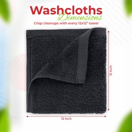 RIVERSIDE RIVERSIDE 12 Pack Washcloths - 12x12 Inches, 400 GSM, 100% Ring-Spun Cotton - Soft, Absorbent & Durable Face and Body Towels - for Bathroom, Spa, Gym, Makeup Removal & Everyday Use - Charcoal
