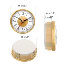 PATIKIL 3.1" 80mm Quartz Clock Insert, Round Quartz Movement Miniature Clock Mini Roman Numeral Clock Fit 75mm/3" Diameter Hole for Replacement Home, Gold Tone/Red, Style 18