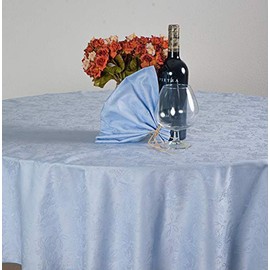 ESSE HOME Tablecloth for 8 People, Jacquard Puro Cotton, Made in Italy, Iris 598 (Oval 170 x 220, Light Blue Tablecloth)