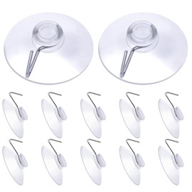 Flintronic Suction Cups, Pack of 12 Clear Plastic Suction Cups, Diameter 40 mm, PVC Wall Hooks with Suction Cup and Hooks, Transparent Plastic Suction Cups, Suction Cup Hooks, Extra Strong for