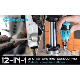 DURATECH 2PCs Ratcheting Screwdriver Set 12-in-1 Multi-bit Standard with Phillip