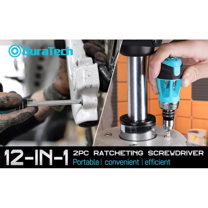 DURATECH 2PCs Ratcheting Screwdriver Set 12-in-1 Multi-bit Standard with Phillip