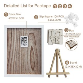 Y&K Homish Wedding Guest Book, Drop Top Frame Sign Book with 100PCS Wooden Hearts, Ideal for Rustic Wedding Decorations and Gift (White Wooden Frame + Photo)