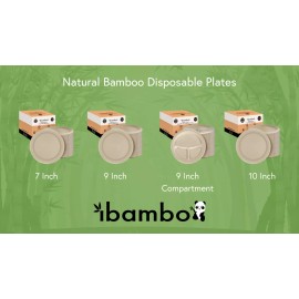 Ibambo Bamboo Disposable Paper Plates - Compostable Plate, PFAS Free