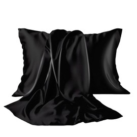 Brezoo Satin Pillowcase, Softer Than Silk Pillow Cases 2 Pack, Satin Pillowcases with Zipper, Cooling Pillow Cases Queen Size Set of 2, Gift for Women Men, Black