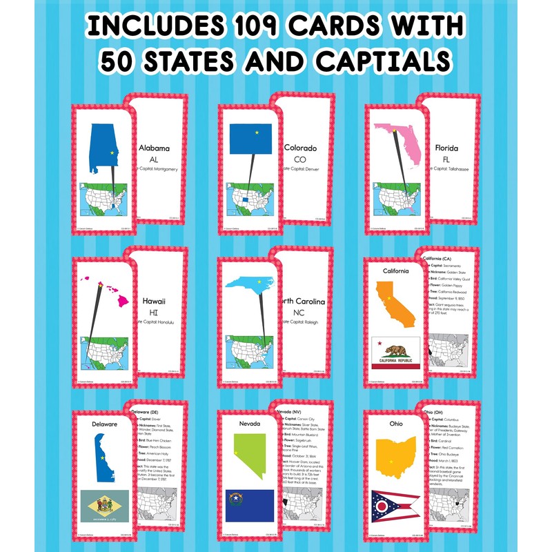 Carson Dellosa States and Capitals Flash Cards for Kids Ages