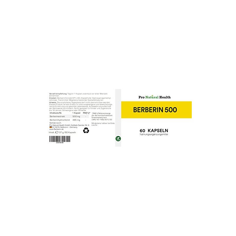 Berberine 500 mg, 60 capsules, high dose, top dietary supplement