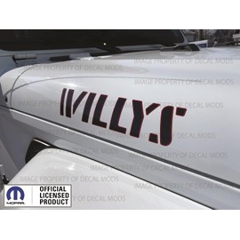 Decal Mods Red & Black Willys Hood Graphic Decal Sticker fits Jeep Wrangler JK & JL (2007-2024) Black with Red Outline (Set of 2) | FK2G2