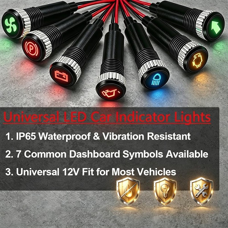 Taiss 8mm (5/16") 12V LED Metal Indicator Light, Yellow Check