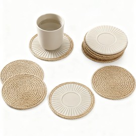 Deer Lake Jute Woven and PVC Placemats Set of 12,Round Placemats,Washable & Anti-fouling,Heat Resistant Table Mats for Kitchen Dining Home Restaurant