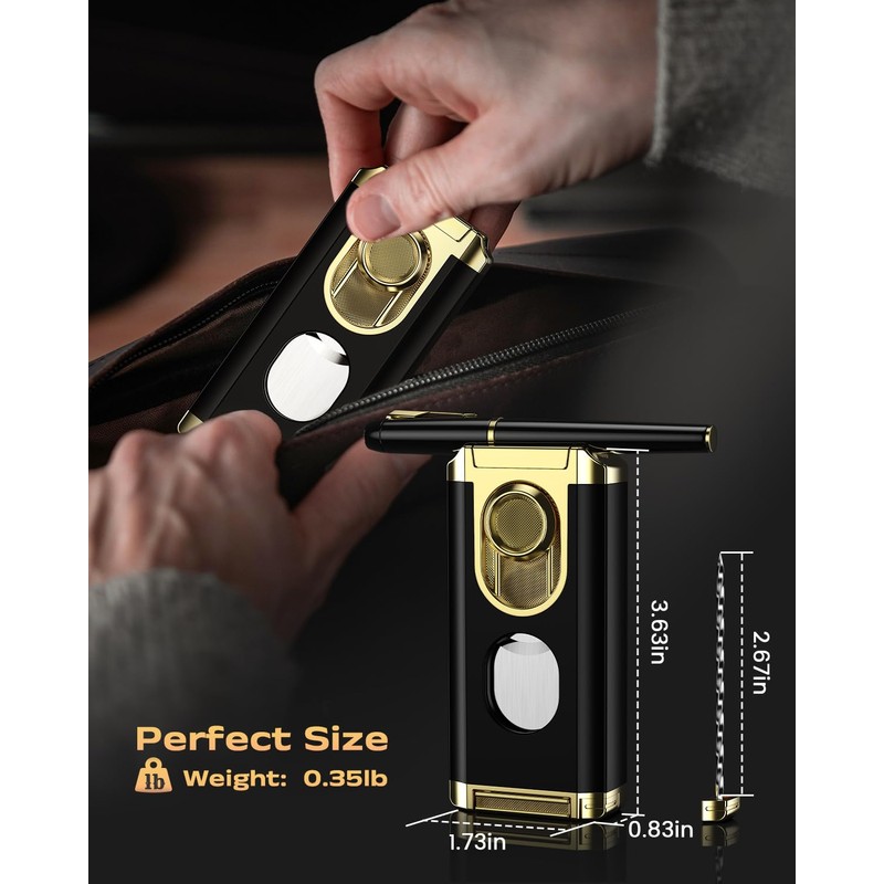 All-in-one Torch Lighter with Straight Sharp Tool, Built-in Punch, Holder,