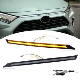 BINGIGOO 2PCS Grille Lights LED Bar Front Sequential Switchback LED Daytime Running Lights Compatible with Toyota RAV4 2019-2023 Sequential Amber Turn Signal light (Smoked)