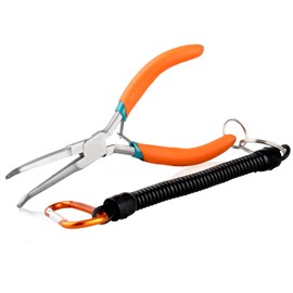 SPEEDWOX Long Needle Nose Pliers with Serrated Jaw, Bend Nose Precision Wire Looping Pliers with Anti-Loss Lanyard for Narrow Spaces, Needle Remover Pliers Fishing Tools(Curved Tips, Curved Handle)