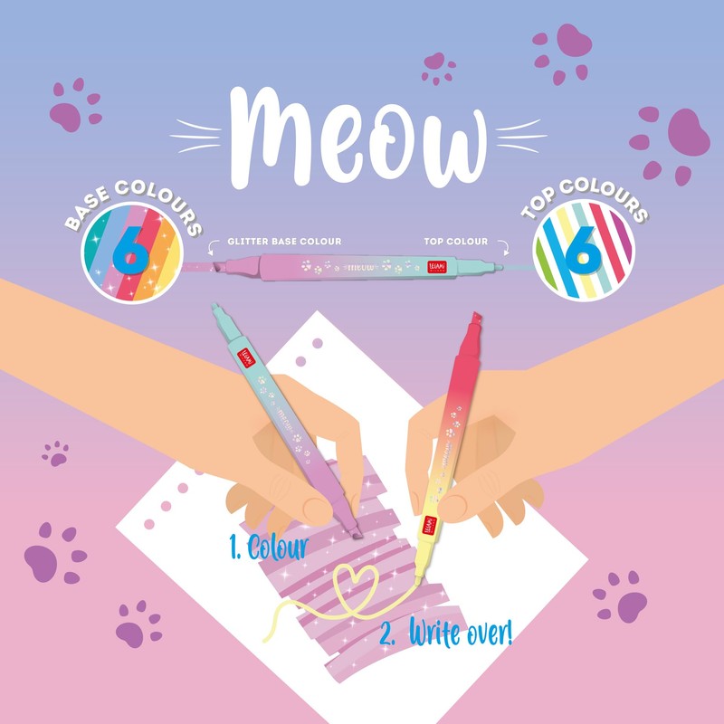 Legami - Set di 6 Pennarelli Doppia Punta Meow, Inchiostro