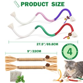 4Pcs Cat Chew Toys | 2 Silvervine Sticks & 2 Cat Cotton Rope Toys with Natural Catnip Stuffed Bags | Safe Tooth Cleaning Cats Indoor Toys | Silver vine Sticks & Catnip Rope Kitten Tooth Cleaning Toys
