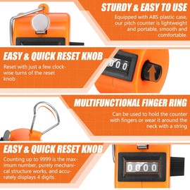 LATERN 8Pcs Hand Tally Counter, 4 Digit Number Click Counter Mechanical Palm Count Clicker Hand Held Pitch Counter for Coach Knit People Lapping Fishing Golf Sport Stadium (8 Colors)