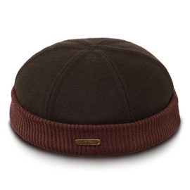 Sterkowski Navy Watch | 100% Wool Beanie for Men and Women | Docker Cap Work Outdoor Short Trawler Handmade Warm Longshoremen Sailor Mariner Brimless Fisherman Skully Winter Brown 57 cm