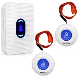 Wireless Caregiver Pager Alert System SOS Emergency Call Button for Patient Elderly Personal Home Attendant Nurse Seniors and Disabilities, 1 Receiver & 2 Portable Transmitters