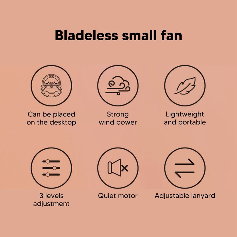 Rechargeable Necklace Fan 3 Levels Adjustable Bladeless USB Mini Hanging