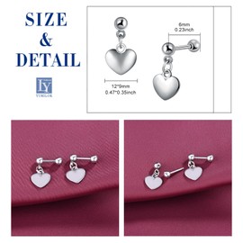 Yumilok Men's Earrings Stainless Steel Women's Stud Earrings Heart Pendant Piercing Cartilage Earrings for Women Girls Teenagers, Stainless Steel
