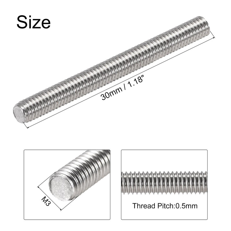 sourcing map 15Pcs M3 x 30mm Fully Threaded Rod 304
