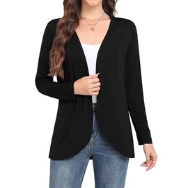 Yincro Women's Long Sleeve Cardigan Lightweight Soft Open Front Casual Cardigans (Black, XL)