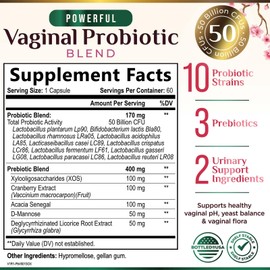 Probiotics 50 Billion CFU per Serving - 10 Strains & Prebiotics - Supports Women's pH Balance, Digestive, UT & Feminine Health - SVag Women Health Supplements - Shelf Stable Bottled USA - 60 Capsules