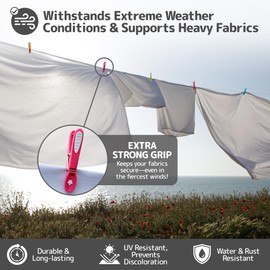 CARASELLE Clothes Pegs for Washing Line Strong - Non Slip Heavy Duty Washing Pegs w/Rubber Pad for Mark Free Secure Grip - Indoor Outdoor Plastic Clothes Pegs Strong Large Laundry Pegs - 60 pcs