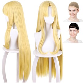 CaseEden Cosplay Wig, Shield Hero, Long, Center Dividing, Gold, Blonde, White Merche, Wig Net, Set of 2