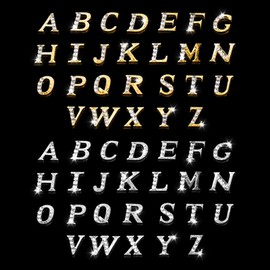 52pcs Rhinestone Letters Nail Studs 3D Gold Letters Nail Charms Gems Alphabet Nail Studs Alloy Letters Nailes Decoration Capital Nails Charms Acrylic Nails Decoration Supplies for Girls Making Craft