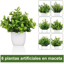 Garselay 6 Piezas de Plantas Artificiales Mini Macetas,Plantas Artificiales en Maceta, Flor Verde en Maceta Falsa, Pequeñas Plantas de Imitación para Decoración del Hogar, Baño, Oficina