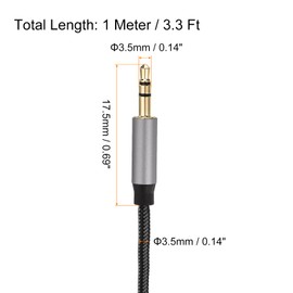 sourcing map AUX Cable, 3.5mm Nylon Braided Audio Cable, 3.3 ft Male to Male Auxiliary Audio Cord Grey for Headphones, Speakers, Car Stereos, Computers