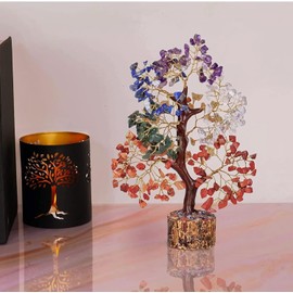 Rebuy 7 Chakra Crystal Healing Stone Tree Tree of Life Feng Shui Tree Artificial Tree Good Luck Tree Money Tree Healing Tree for Positive Energy Wealth Home Decor Spiritual Gift Size 10-12 inch