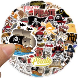 50PCS Pirate Stickers,Captain Ship Pirate Skull Stickers,Teens Boys and Girls Sticker Pack Vinyl Skateboard Guitar Door Laptop Luggage Car Bike Water Bottle Birthday Party Supplies Stickers