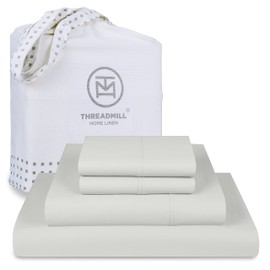 Threadmill Luxury Supima Cotton Sheets, 1000 Thread Count Soft 100% Cotton Sheets for King Size Bed, 4 Pc Light Grey King Bed Sheets Set, 5-Star Hotel Quality with Elasticized Deep Pocket King Sheets