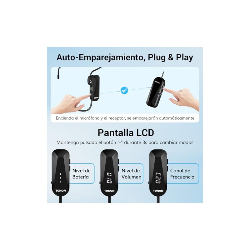 TONOR Auriculares con Micrófono Inalámbrico, Sistema de Auriculares con Micrófono