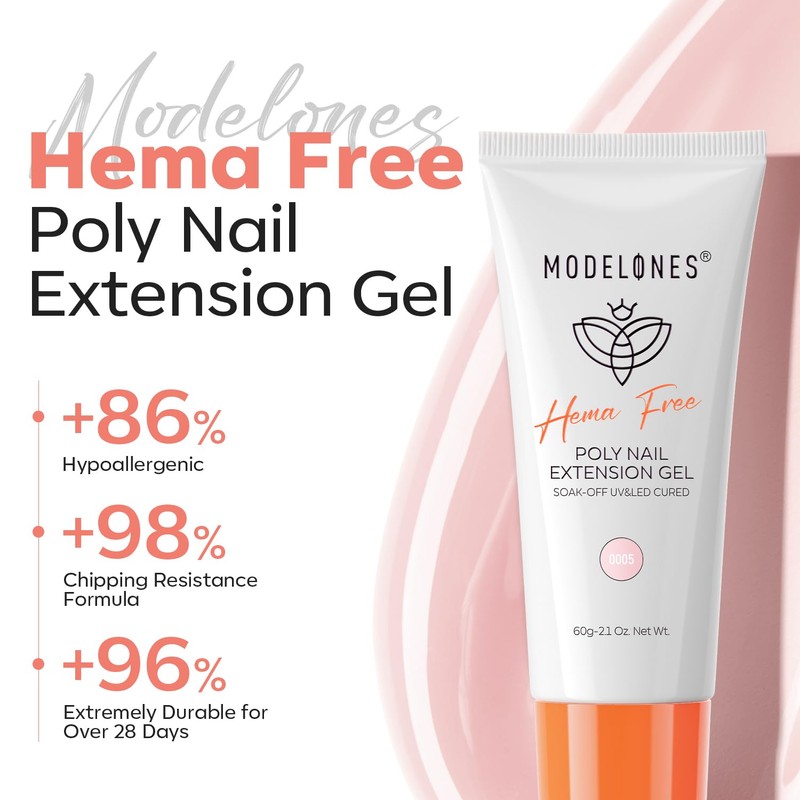 modelones Poly Nail Gel, Hema-Free 60ML Barely Pink Poly Extension