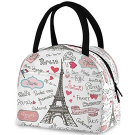 ZzWwR Cute Collection Paris Eiffel Tower Symbols Reusable Lunch Tote Bag with Front Pocket Zipper Closure Insulated Thermal Cooler Container Bag for Man Women Work Picnic Travel Beach Fishing