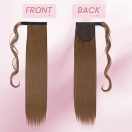 Wrap around Ponytail Extension Long Straight Hair Clip in Pony Tail Hair Extensions Hairpiece 23 inch - Light Brown