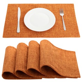 Senteria Placemats Cloth Cotton Linen Mat Double Layer Fabric Sewn Solid Color Japanese Style Flexible Insulation Anti-Slip Easy Care Machine Washable Kitchen Home Restaurant Set of 4 (Orange)