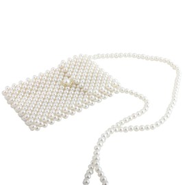 LETODE Women's Vintage Style Pearl Shoulder Bags Handmade Weave Pearl Crossbody Bags phone Purse Transparent Bags