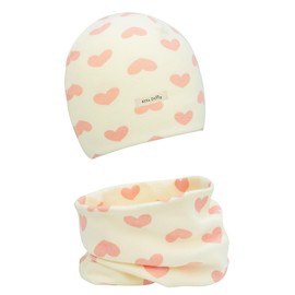 FORUHOO Girls' Hat Set with Scarf Children's Beanie for Autumn Winter Cotton Pack of 2, Scarf set: white heart