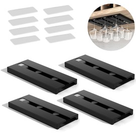 BTOOTB 4 PCS Soporte para Copas de Vino Debajo del Gabinete, Porta Copas de Vino Autoadhesivo Sin Perforar, Estante de Plástico para Copas de Vino, Apto para Cocinas, Bares y Restaurantes