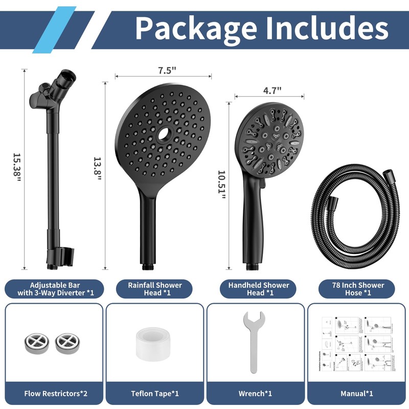 KAIYING Dual Shower Heads with Handheld Spray Combo, High Pressure