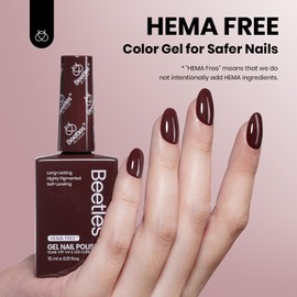 Beetles Dark Red Gel Polish- 15ML Hema-Free Dark Maroon Wine Red Gel Nail Polish High Gloss Soak Off Merlot Wine Fall Uv Nail Polish Manicure Salon Color Bottle 0.51 Fl Oz