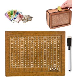 SHAPEPOTY Wooden Money Box, Money Box with Savings Target and Numbers for Ticking, Piggy Bank, Reusable Wooden Money Bank for Helps Adults and Children to Save the Habit