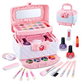 ZWYOIUG Kids Makeup Kit, Washable Kids Makeup Sets for Girls with Real Cosmetic Case, Pretend Play Makeup Kit for Girls, Ideal Makeup Kits Gifts for Toddlers Kids Girls 3 4 5 6 7 8 9 10 Years Old