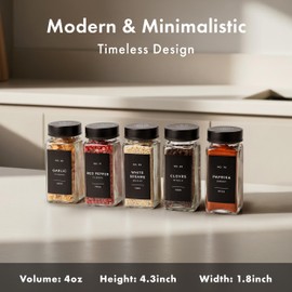 EDELHAUS Glass Spice Jars with Label and Stainless Steel Lids (24 x 4oz) Spice Containers with 240 Labels, Shaker Inserts, Steel Funnel, Empty Square Empty Square Seasoning Organizer (Black)