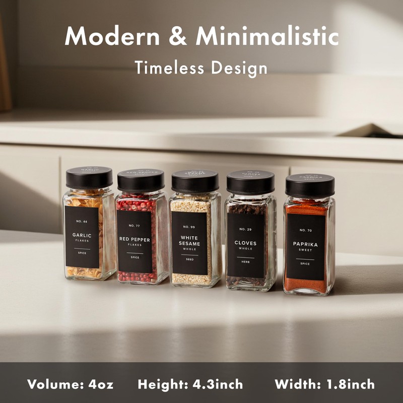 EDELHAUS Glass Spice Jars with Label and Stainless Steel Lids
